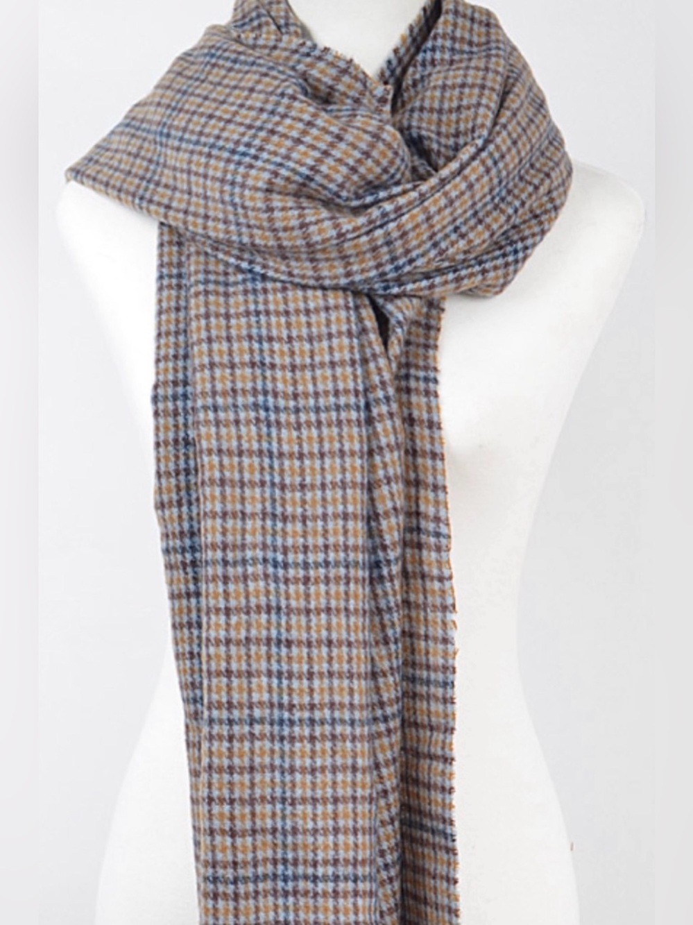 Classic Tan & Blue Houndstooth Scarf -unixex Accessories